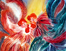 Aquarelle :  Combat de coqs (50x50)