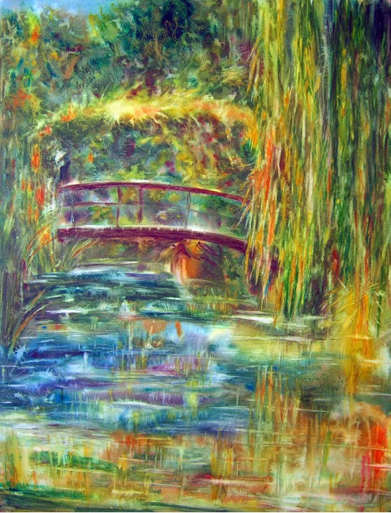 Aquarelle : Le pont japonais (40x50)