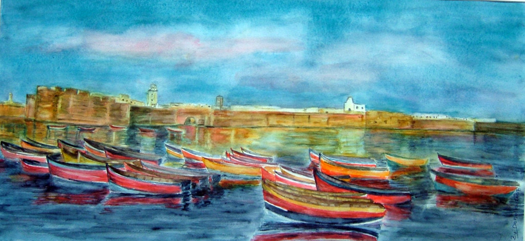 Aquarelle : Port du Maroc (30x62)