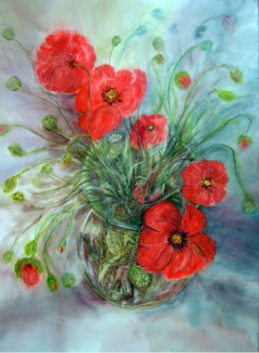 Aquarelle : Vase aux coquelicots (45x60)